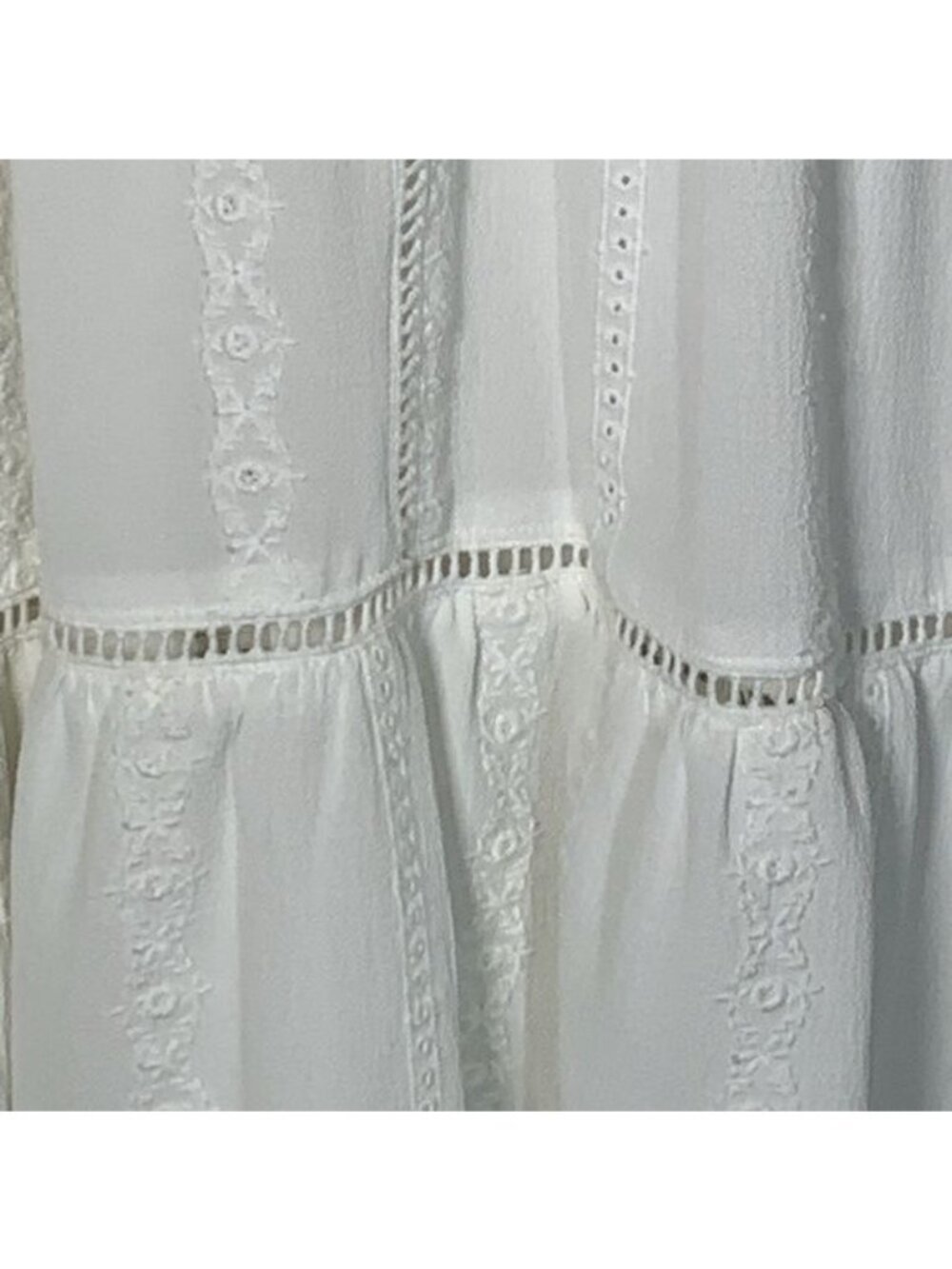 Leith Womens Small White Eyelet Lace Tiered Blouse Casual Top - Picture 9 of 11